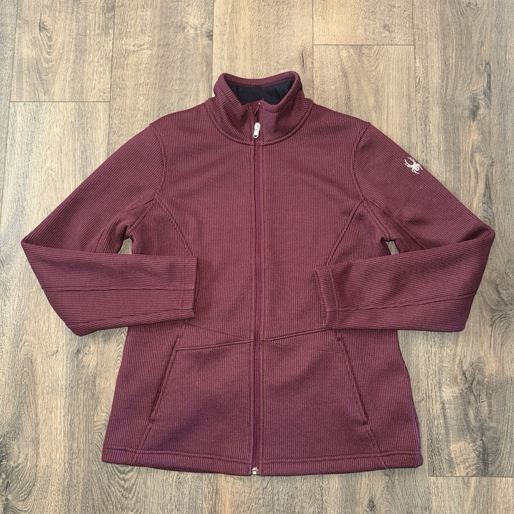 Spider Womens Sz L Textured Full Zip Pullover Sweatshirt Jacket Burgundy Outdoor